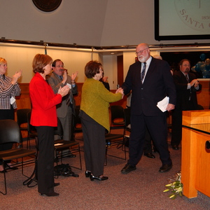 Photo of Supervisor Beall Shaking hands with Supervisor Alvarado