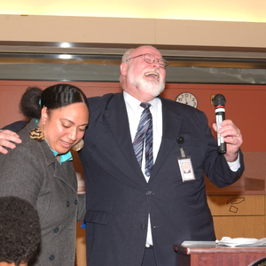 Supervisor Beall with Woman and Young Boy